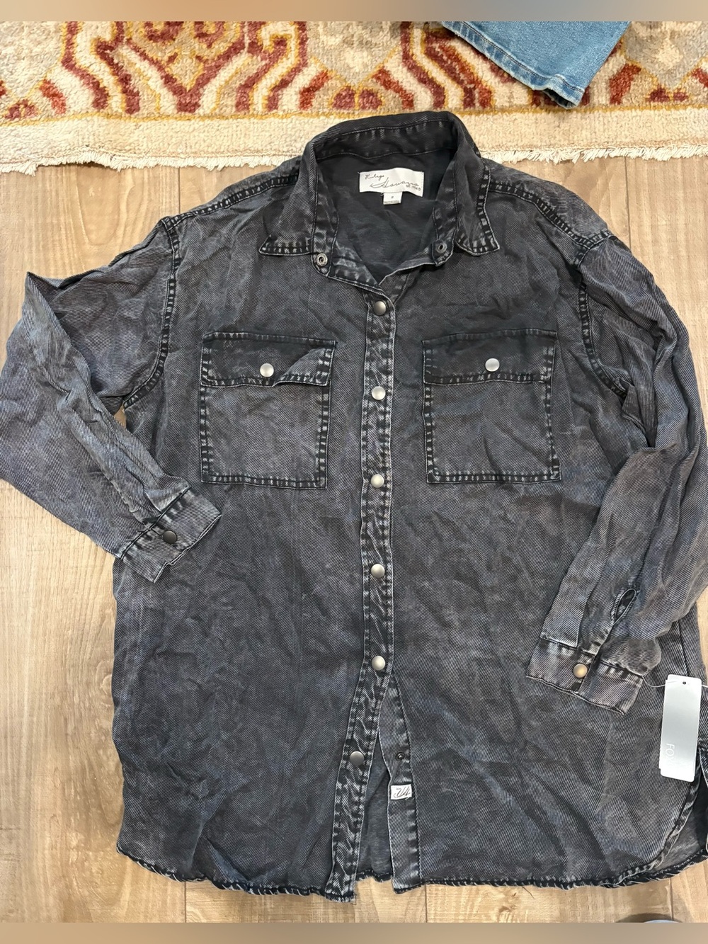 Washed Black Snap-Front Shirt Jacket